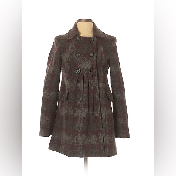 LOFT Jackets & Blazers - LOFT Wool Blend Purple Plaid Pleated Peacoat 4